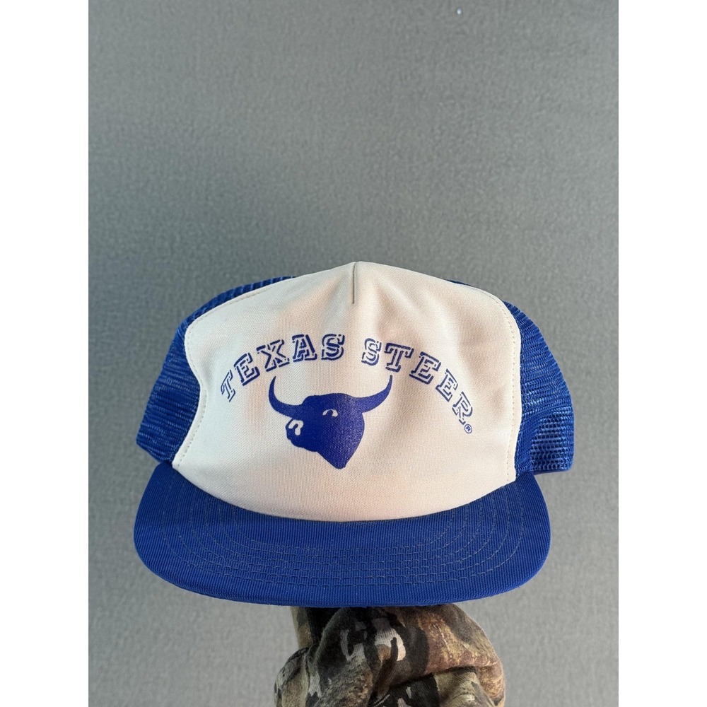 Vintage Texas Steer Hat Cap Snap Back Mens One Size Blue Mesh Trucker Foam Front